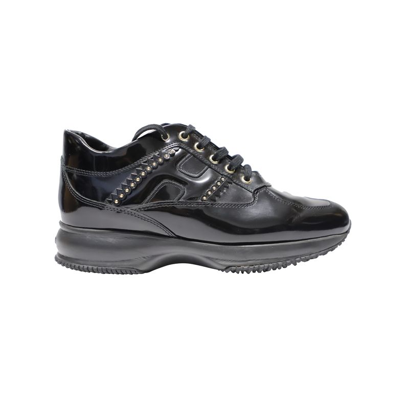 Hogan Interactive Studded Sneakers In Black Patent Leather